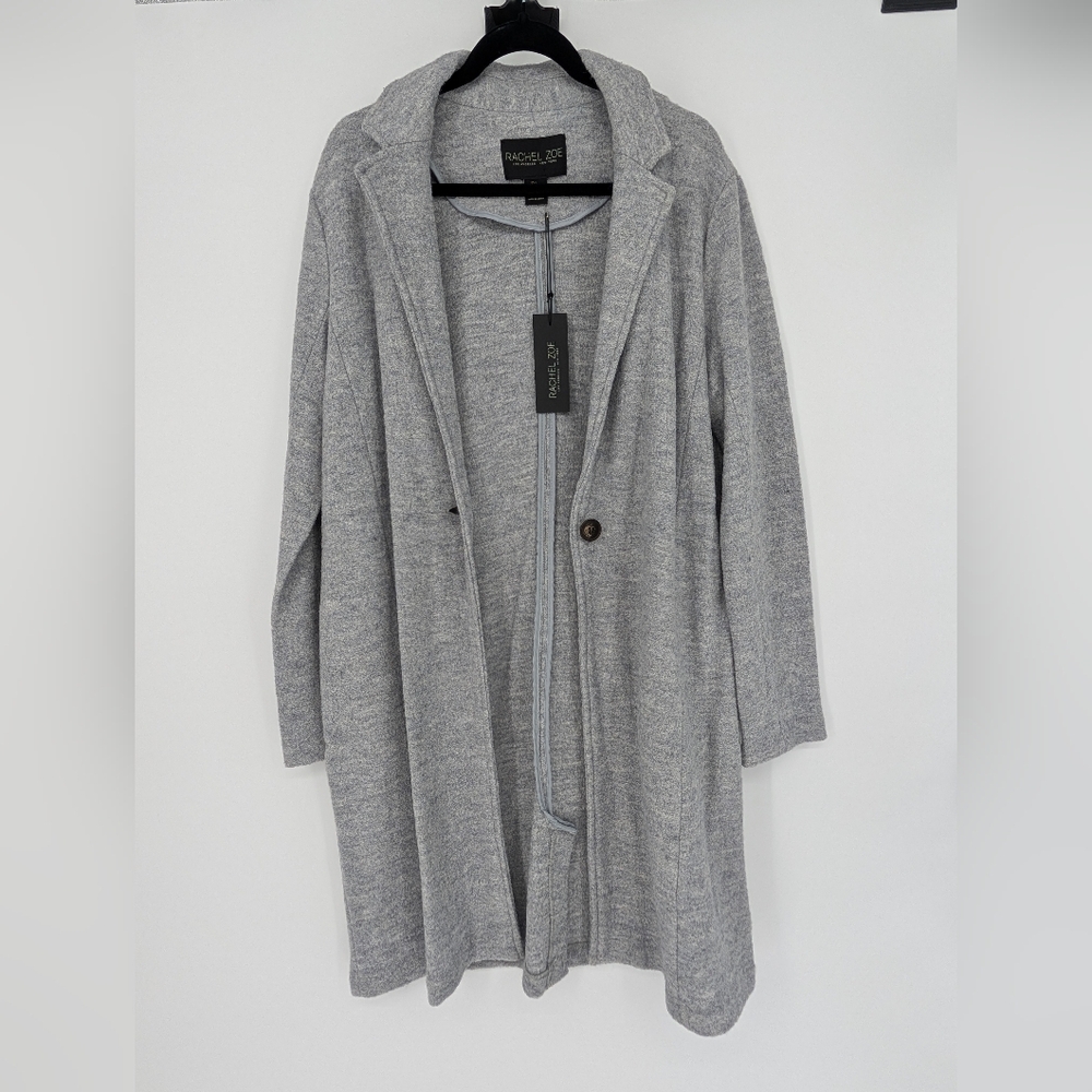 NWT Rachel Zoe Wool Blend Long Coat Duster | L | Heather Gray Coatigan Peacoat